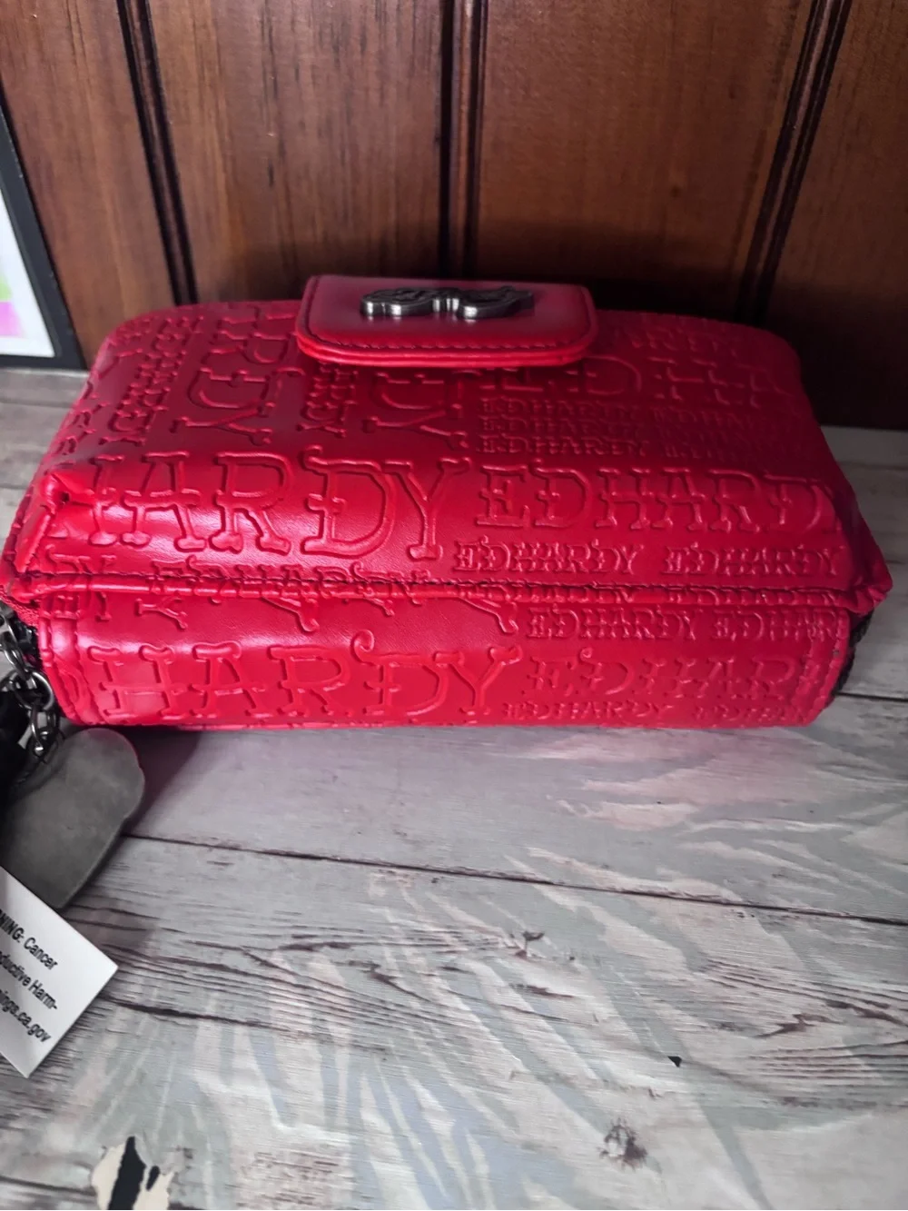 Ed Hardy Red Embossed Wristlet Clutch Wallet New